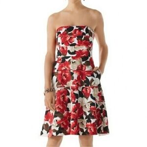 White House Black Market Strapless Floral Dress - Red and Black